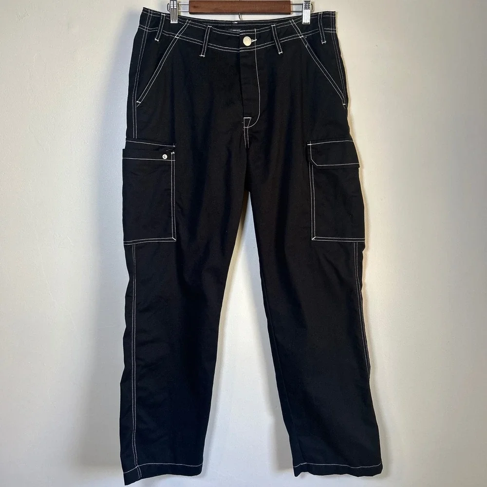 EUC True Religion Cargo Pants Size 33‎ Black White Contrast Stitch Streetwear